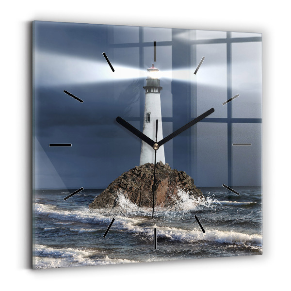 Square glass wall clock Lighthouse