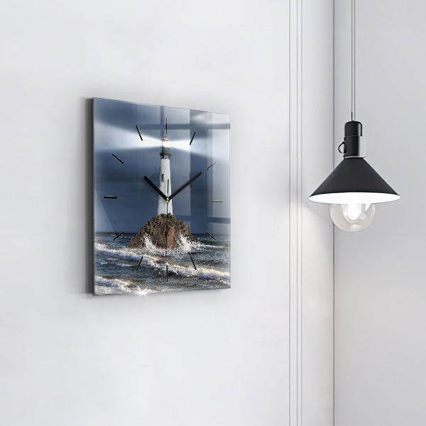 Square glass wall clock Lighthouse