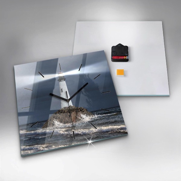 Square glass wall clock Lighthouse
