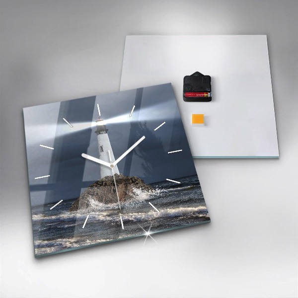 Square glass wall clock Lighthouse