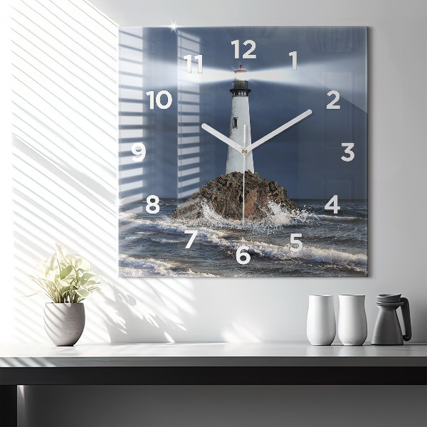 Square glass wall clock Lighthouse