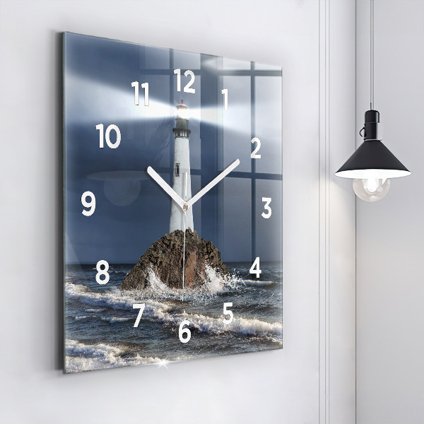 Square glass wall clock Lighthouse