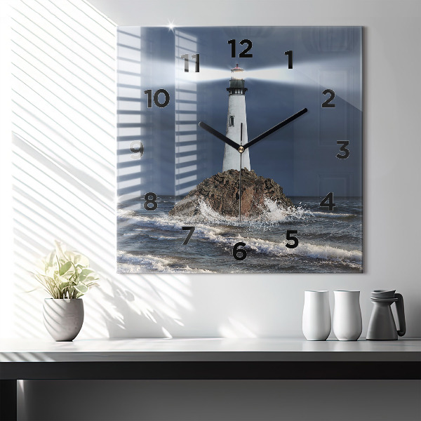 Square glass wall clock Lighthouse