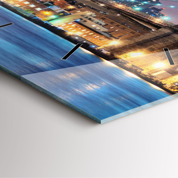 Square glass wall clock Brooklyn Bridge and East River