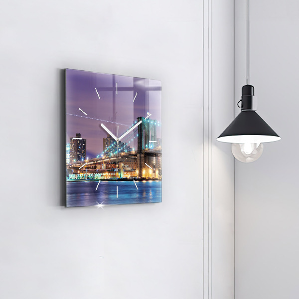Square glass wall clock Brooklyn Bridge and East River