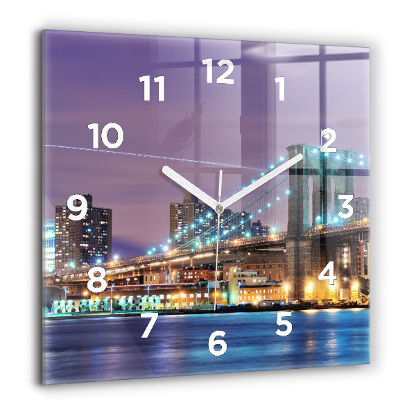 Square glass wall clock Brooklyn Bridge and East River