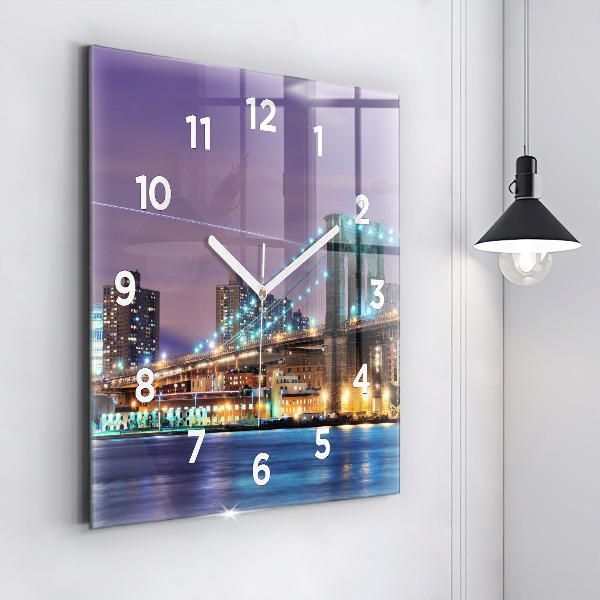 Square glass wall clock Brooklyn Bridge and East River
