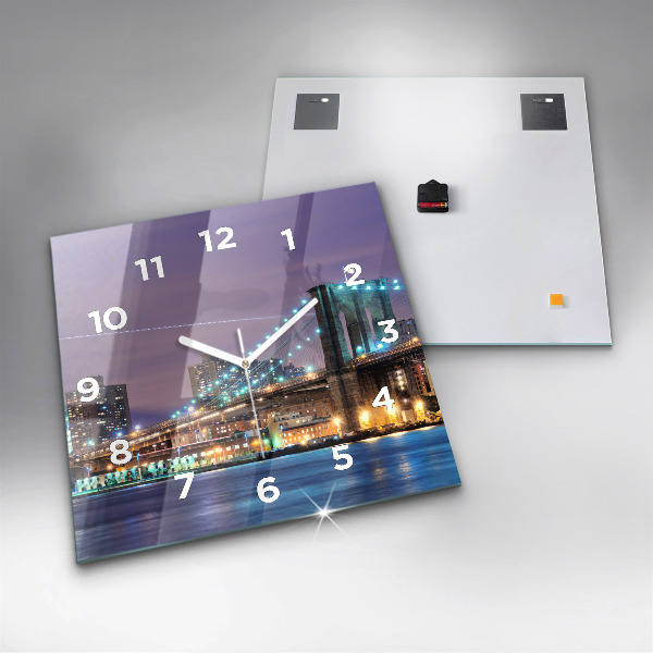 Square glass wall clock Brooklyn Bridge and East River