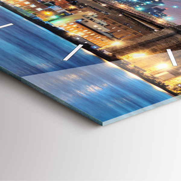 Square glass wall clock Brooklyn Bridge and East River