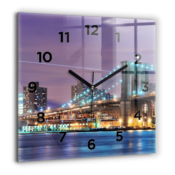 Square glass wall clock Brooklyn Bridge and East River