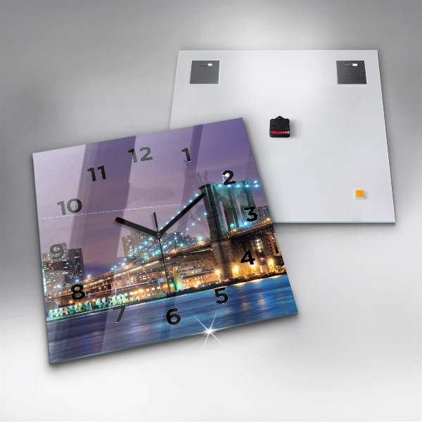 Square glass wall clock Brooklyn Bridge and East River