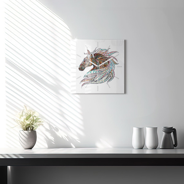 Square glass wall clock Horse illustration