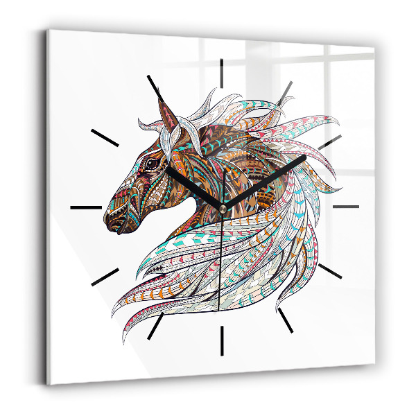 Square glass wall clock Horse illustration