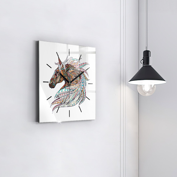 Square glass wall clock Horse illustration