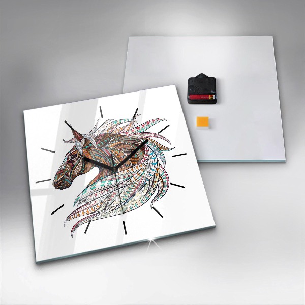 Square glass wall clock Horse illustration