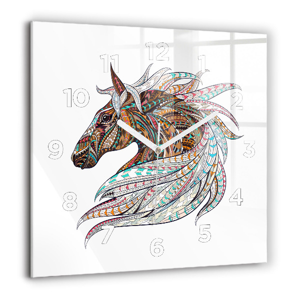 Square glass wall clock Horse illustration