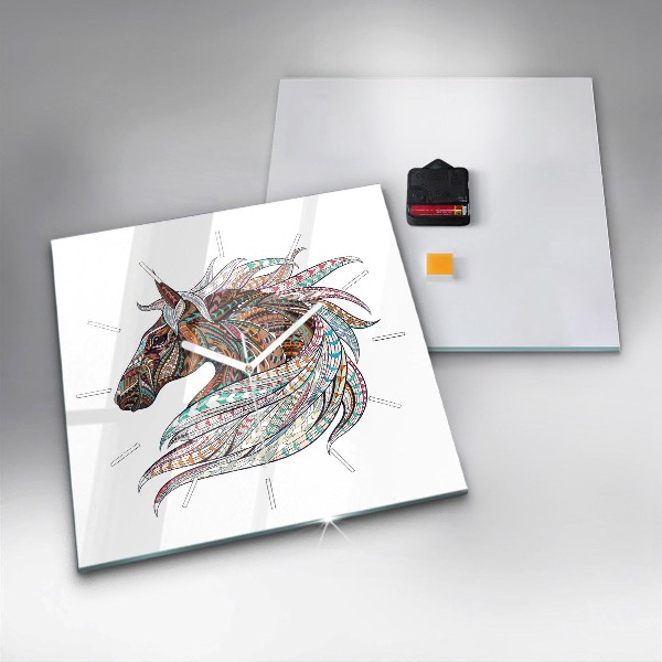 Square glass wall clock Horse illustration