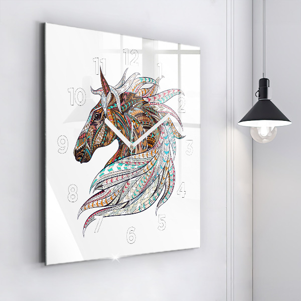 Square glass wall clock Horse illustration