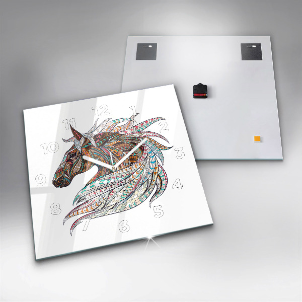 Square glass wall clock Horse illustration