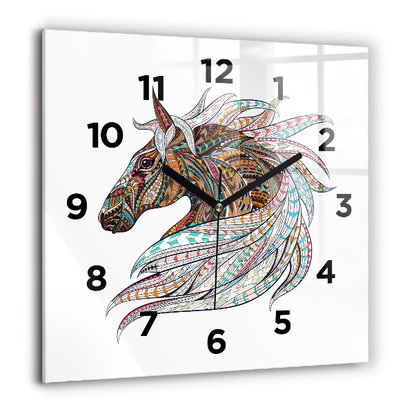 Square glass wall clock Horse illustration
