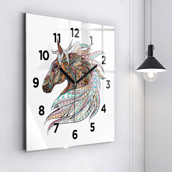 Square glass wall clock Horse illustration