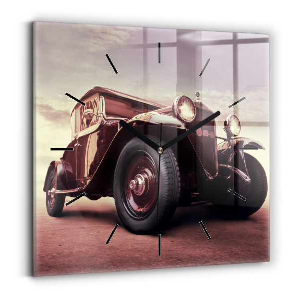 Square glass wall clock Vintage car