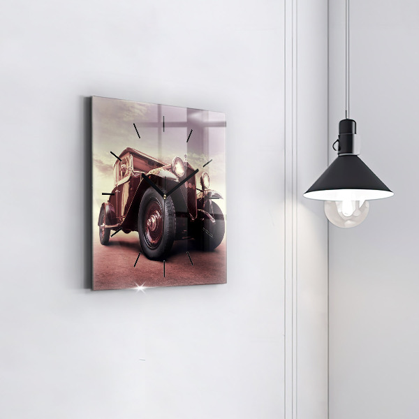 Square glass wall clock Vintage car