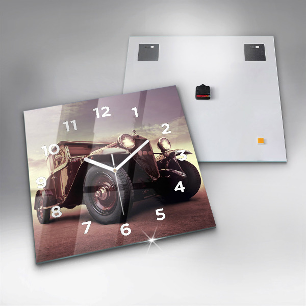 Square glass wall clock Vintage car