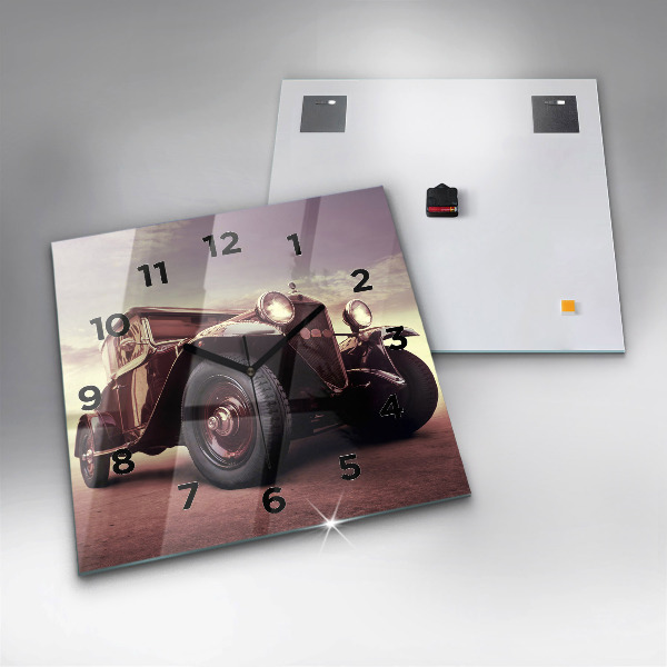 Square glass wall clock Vintage car
