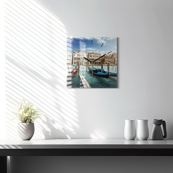 Square glass wall clock Gondolas Venice Italy