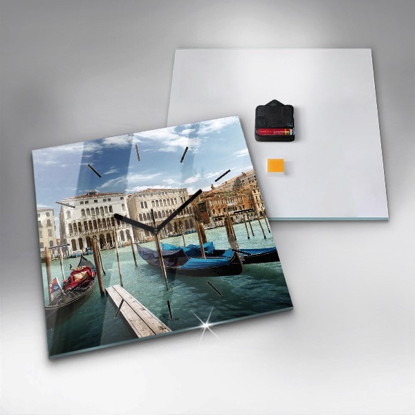 Square glass wall clock Gondolas Venice Italy