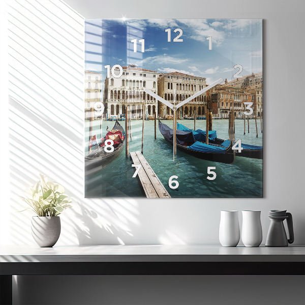 Square glass wall clock Gondolas Venice Italy