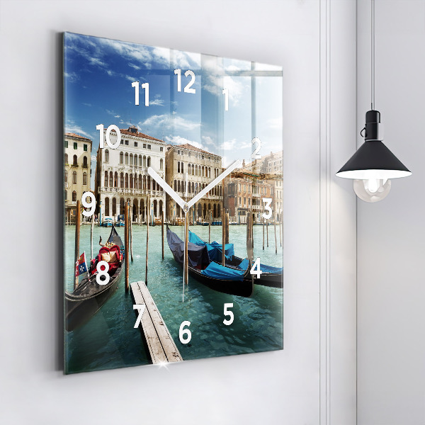 Square glass wall clock Gondolas Venice Italy