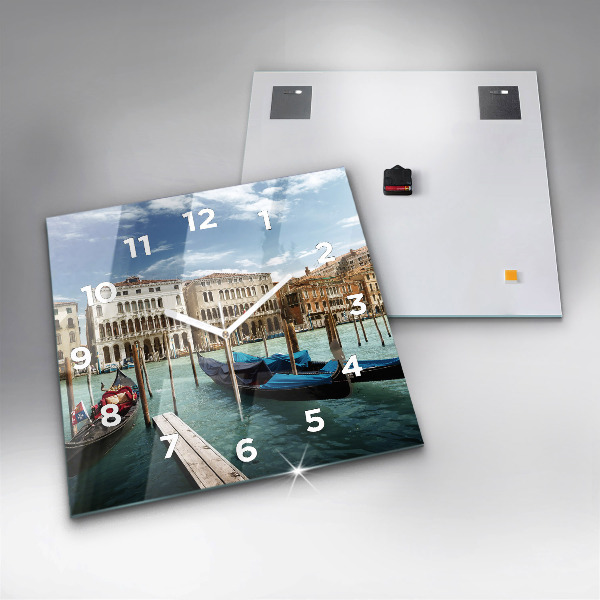 Square glass wall clock Gondolas Venice Italy
