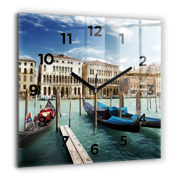 Square glass wall clock Gondolas Venice Italy