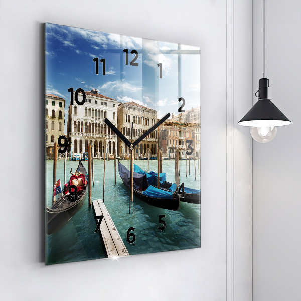 Square glass wall clock Gondolas Venice Italy