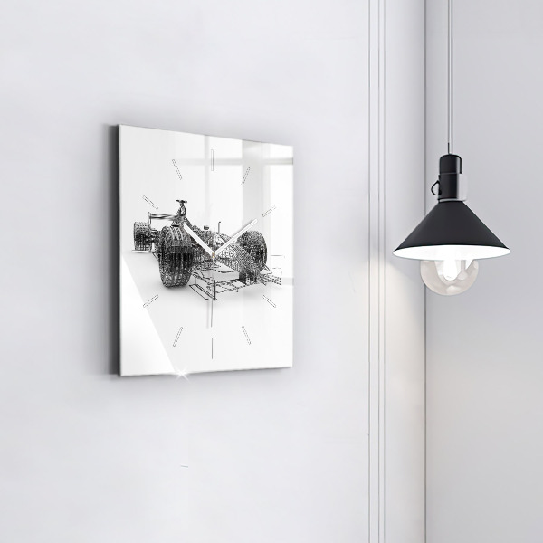 Square glass wall clock F1 car design