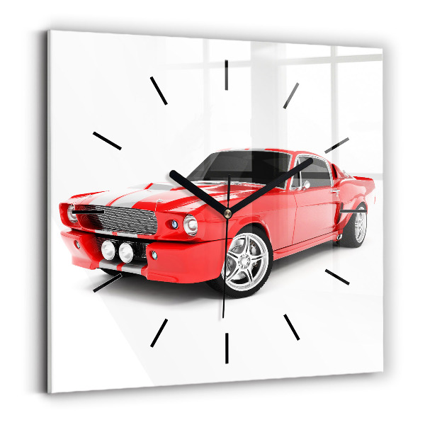 Square glass wall clock Sports car