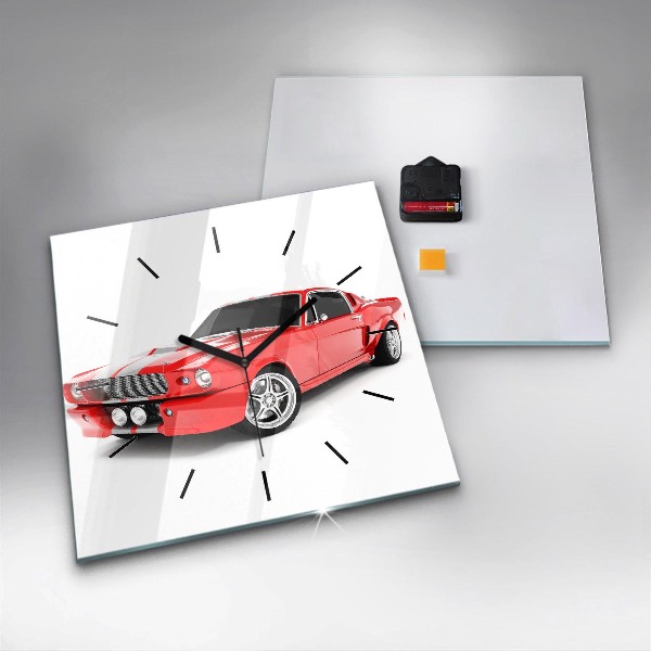 Square glass wall clock Sports car