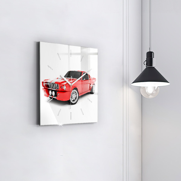 Square glass wall clock Sports car