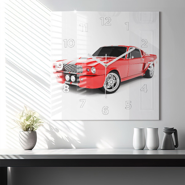 Square glass wall clock Sports car