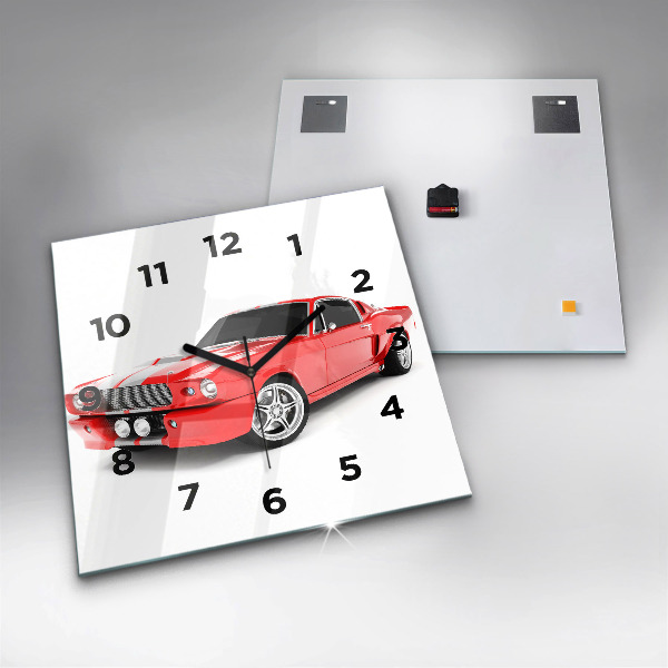 Square glass wall clock Sports car