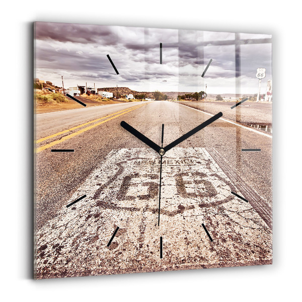 Square glass wall clock Route 66 USA