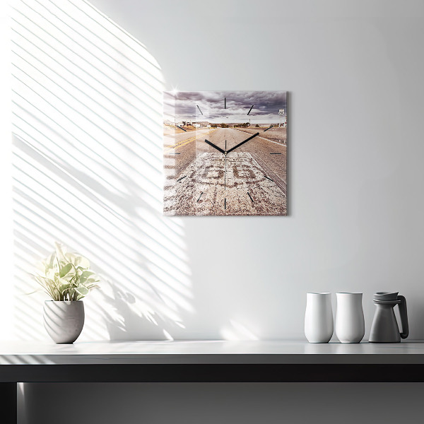 Square glass wall clock Route 66 USA