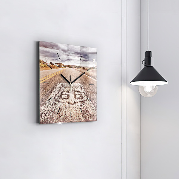 Square glass wall clock Route 66 USA