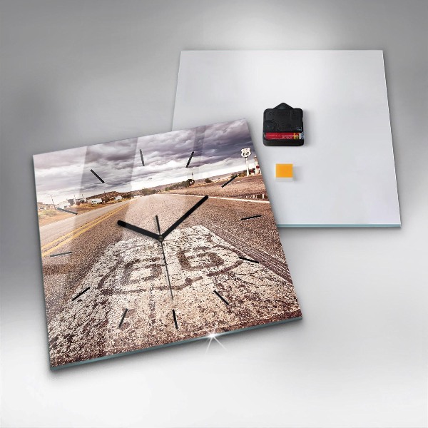 Square glass wall clock Route 66 USA