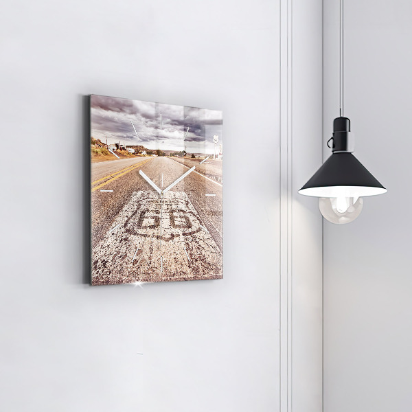 Square glass wall clock Route 66 USA