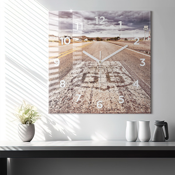 Square glass wall clock Route 66 USA