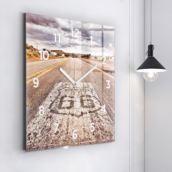 Square glass wall clock Route 66 USA