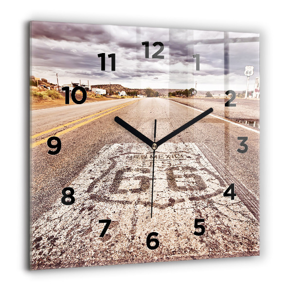 Square glass wall clock Route 66 USA
